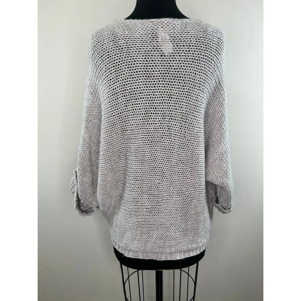 BERRETTI Gray Chunky Knit Relaxed Wool Cuffed Pullover Sweater One Size ITALY
